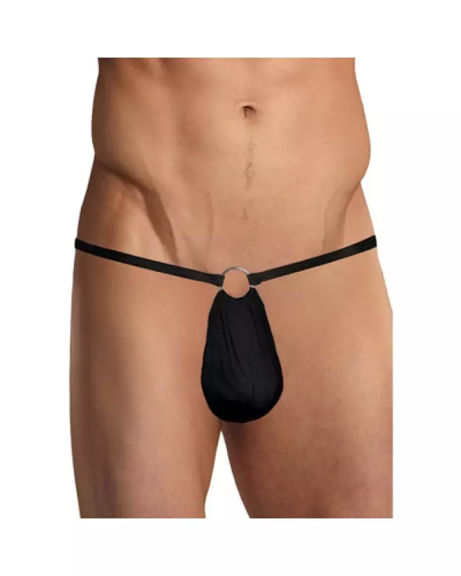 G-String noir avec anneau Male Power en taille unique pour style audacieux-1