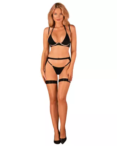 Photo de l'ensemble Selinne 3 pièces noir par Obsessive, lingerie élégante et séduisante-3