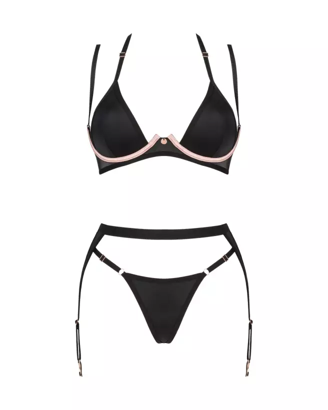 Photo de l'ensemble Selinne 3 pièces noir par Obsessive, lingerie élégante et séduisante-7