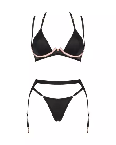 Photo de l'ensemble Selinne 3 pièces noir par Obsessive, lingerie élégante et séduisante-7