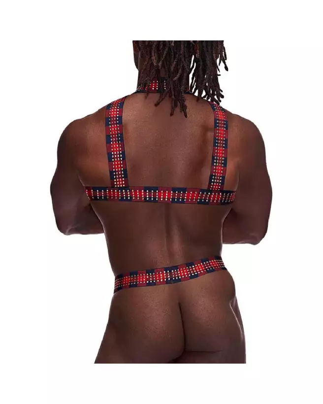 Harnais homme élastique rouge à clous Male Power-2