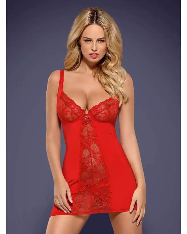 Nuisette Heartina rouge Obsessive, lingerie élégante et sexy-3