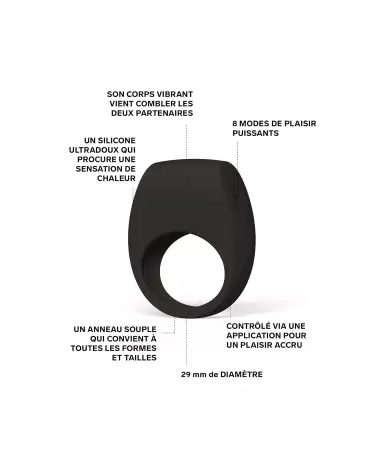 Image de l'anneau vibrant LELO TOR 3 Noir, accessoire érotique de luxe pour couples-3