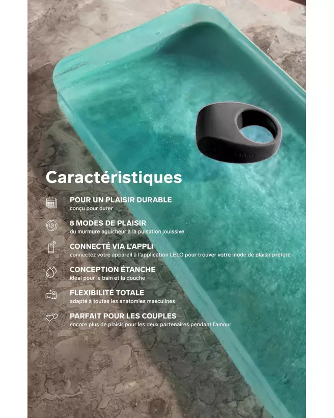 Image de l'anneau vibrant LELO TOR 3 Noir, accessoire érotique de luxe pour couples-5
