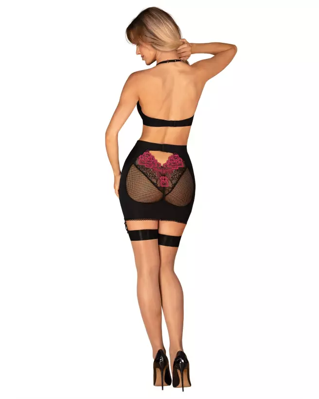 Ensemble Obsessive Rosenty top et jupe noir, lingerie élégante-4