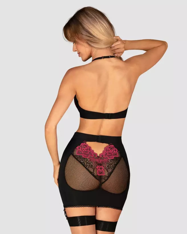 Ensemble Obsessive Rosenty top et jupe noir, lingerie élégante-6
