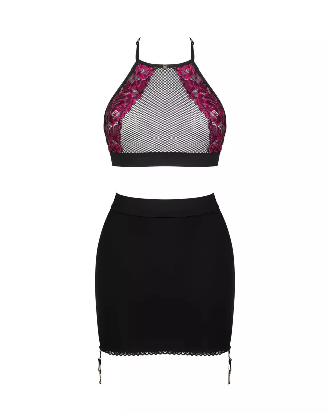 Ensemble Obsessive Rosenty top et jupe noir, lingerie élégante-7