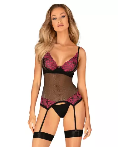 Guêpière et string noir Obsessive Rosenty, lingerie élégante et séduisante-1