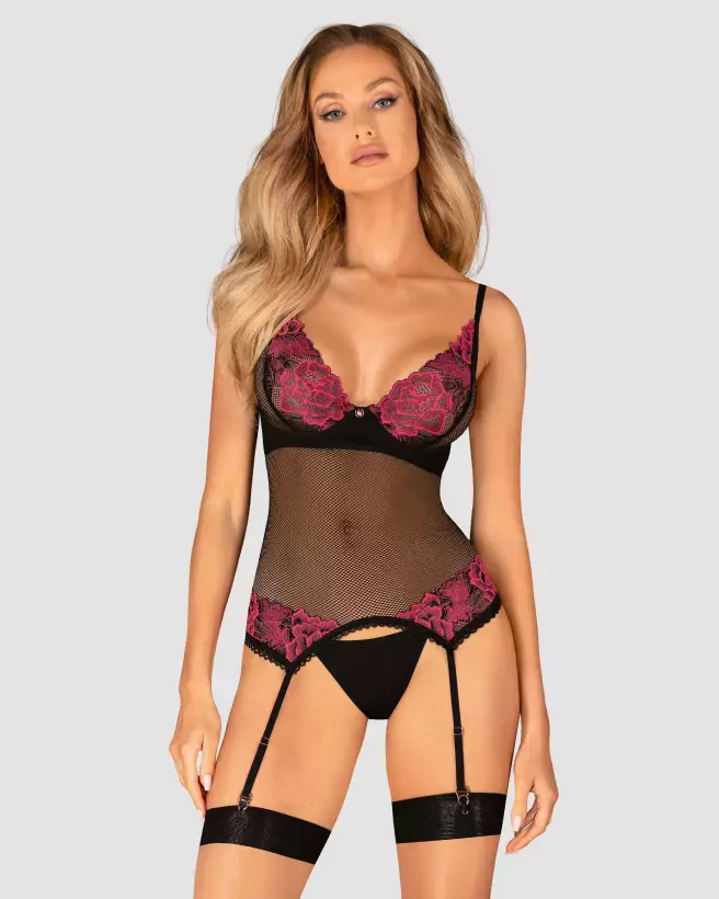 Guêpière et string noir Obsessive Rosenty, lingerie élégante et séduisante-5