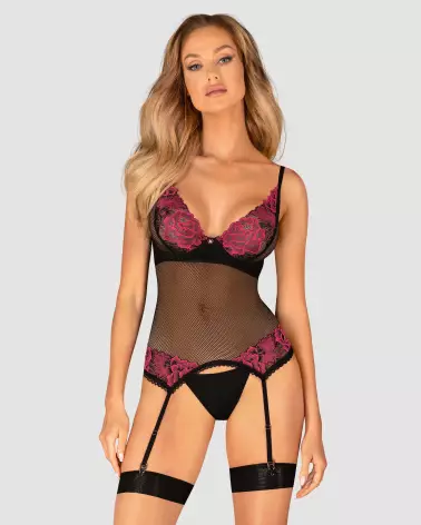 Guêpière et string noir Obsessive Rosenty, lingerie élégante et séduisante-5