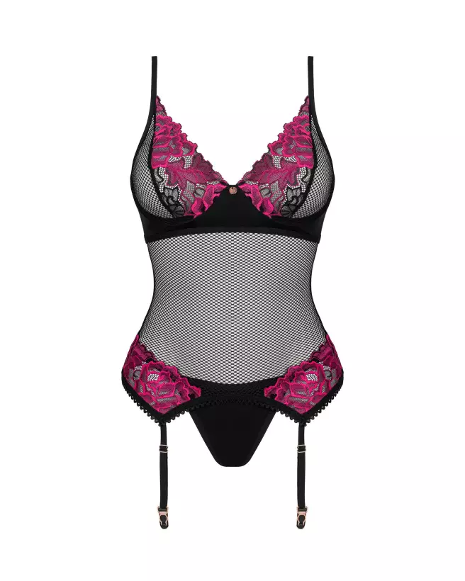 Guêpière et string noir Obsessive Rosenty, lingerie élégante et séduisante-7