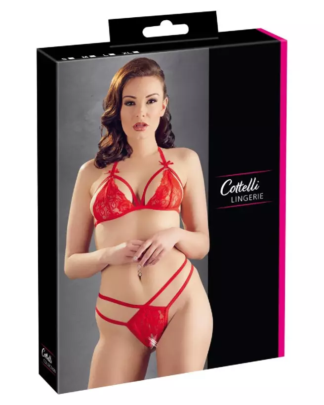Ensemble de lingerie rouge Cottelli taille XL avec dentelle délicate-1