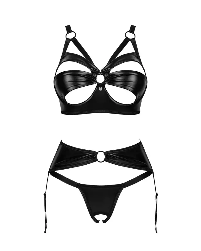 Photo de l'ensemble Armares 3 pièces Obsessive noir, lingerie séduisante et ouverte-7