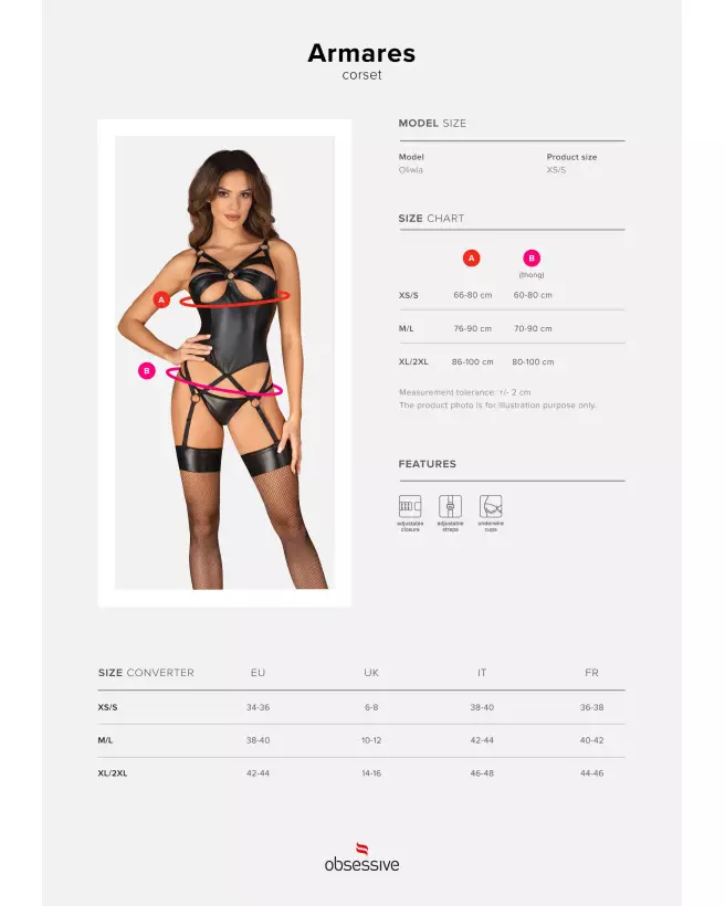 Guêpière Obsessive Armares noire avec string coordonné, lingerie élégante et séduisante-9