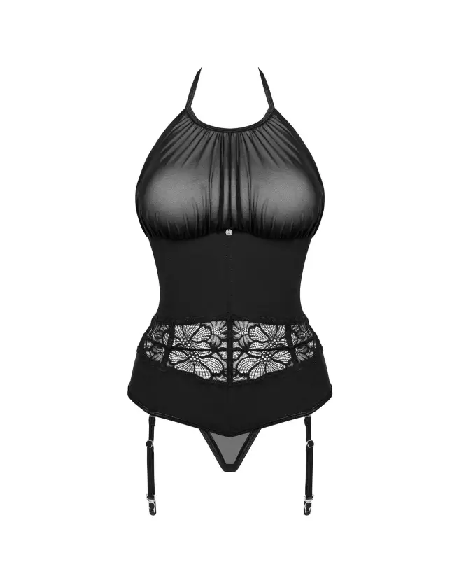 Guêpière noire Serafia Obsessive avec string assorti, élégante et sensuelle-7