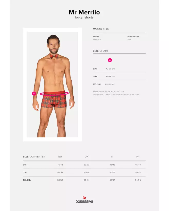 Boxer et noeud papillon rouge Obsessive pour homme, lingerie élégante et confortable-13