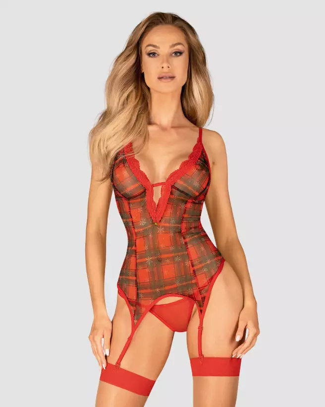 Guêpière rouge Obsessive élégante en corset et serre-taille-5