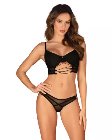 Photo de l'ensemble Roxelia 2 pièces noir par Obsessive, élégance et confort en lingerie fine-1