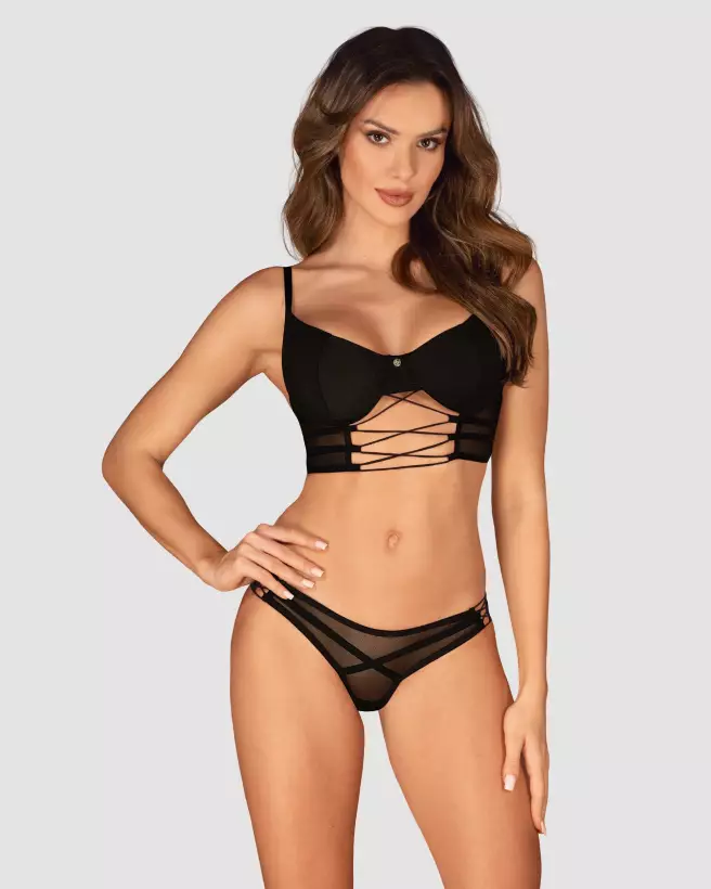 Photo de l'ensemble Roxelia 2 pièces noir par Obsessive, élégance et confort en lingerie fine-5