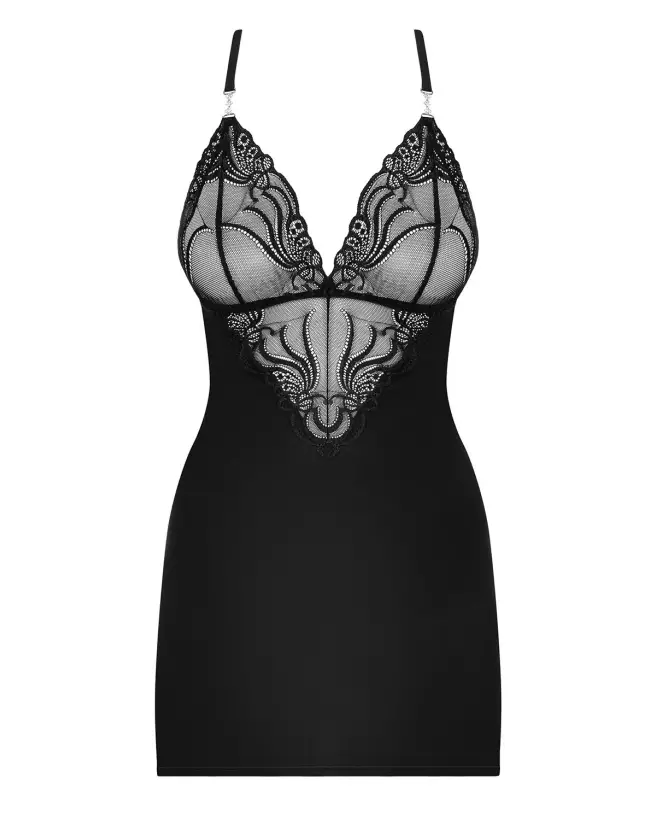 Nuisette Obsessive 828-CHE-1 noire avec string assorti-3
