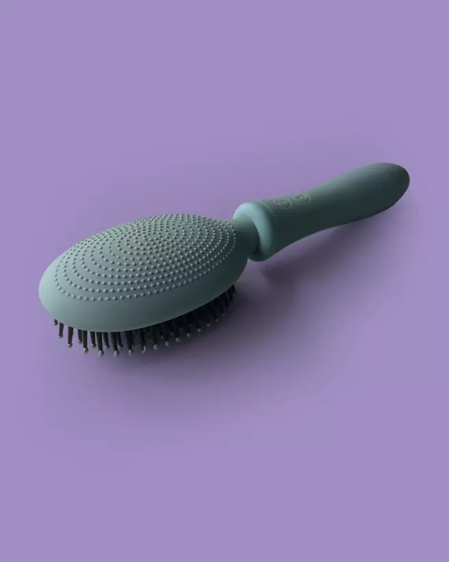 Brosse VIBRALISS mauve avec double moteur pour massage capillaire doux