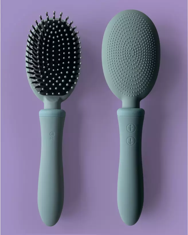Brosse compacte VIBRALISS mauve, double moteur pour relaxation et voyages