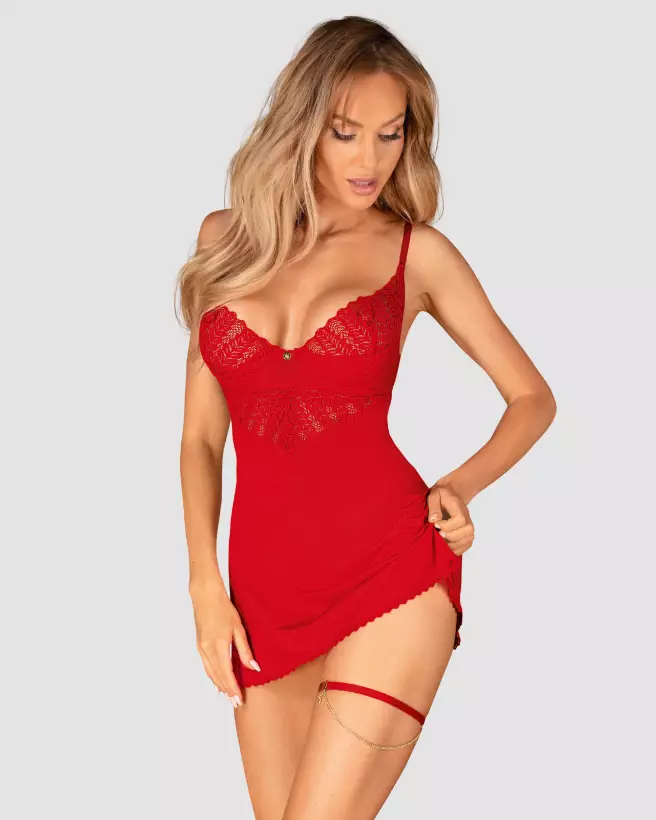 Jarretière rouge Ingridia de Obsessive en ensemble de lingerie élégant-4