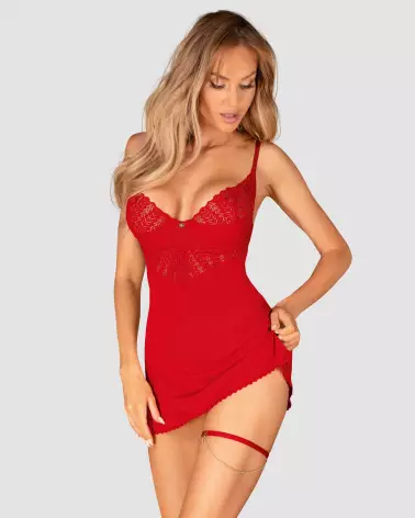 Jarretière rouge Ingridia de Obsessive en ensemble de lingerie élégant-4