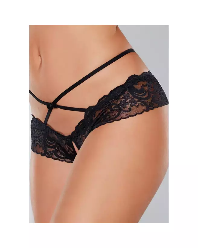 Panty ouvert Allure avec bande croisée en dentelle taille unique-1