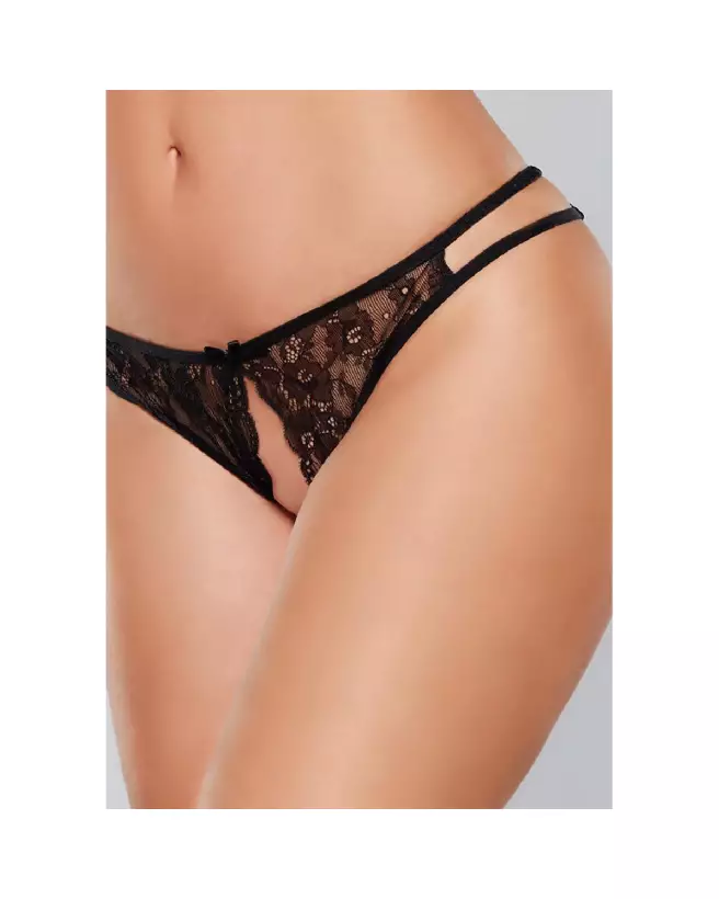 Panty ouvert Allure avec liens latéraux et dentelle fine-1