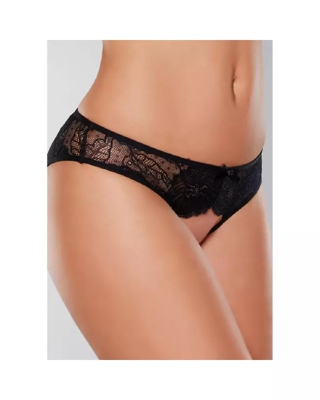 Panty ouvert Allure avec maille devant et dentelle arrière en taille unique-1