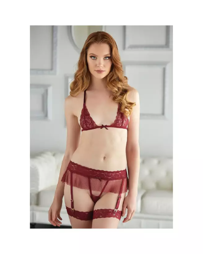 Ensemble Allure Lingerie Lace and Mesh Bra and Garter Belt taille S/M-2