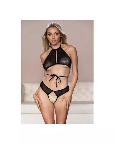 Photo de l'ensemble Marley Peekaboo and Panty S/M Noir par Allure Lingerie-6