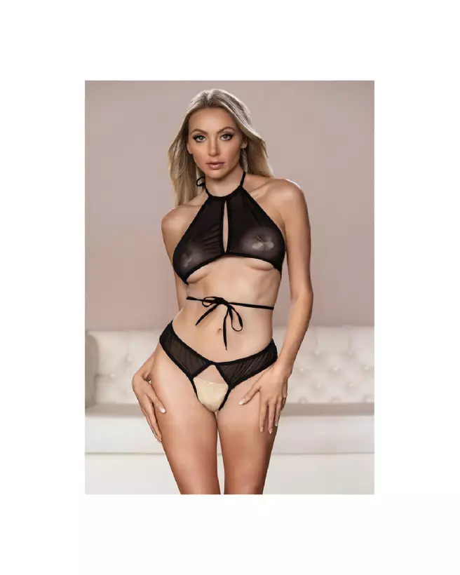 Photo de l'ensemble Marley Peekaboo and Panty S/M Noir par Allure Lingerie-7