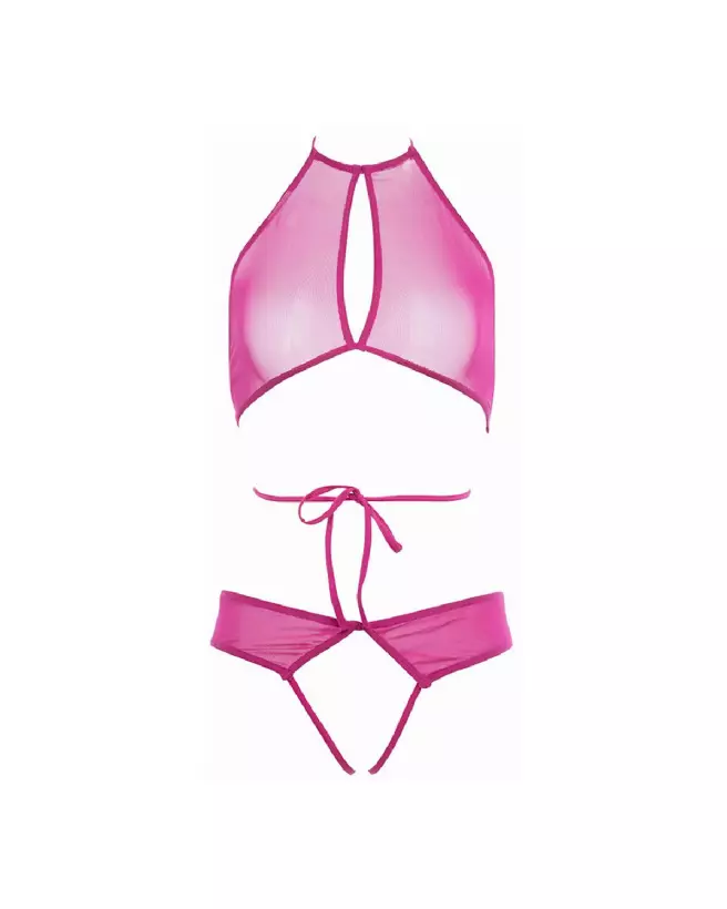 Ensemble lingerie Marley Peekaboo et Panty rose vif Allure taille S/M-3