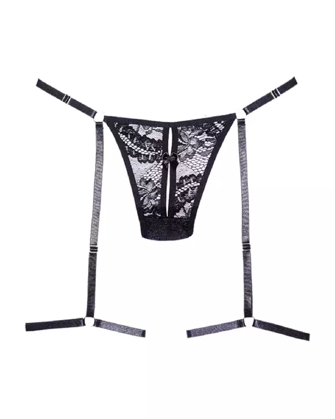 String en dentelle noire Allure, taille unique, design élégant et séduisant-2