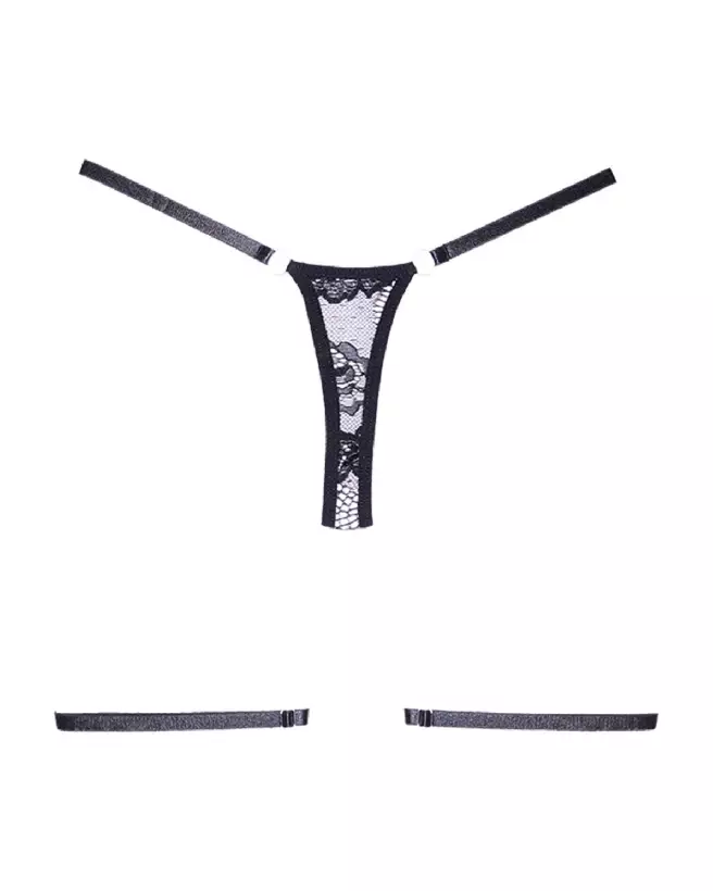 String en dentelle noire Allure, taille unique, design élégant et séduisant-3