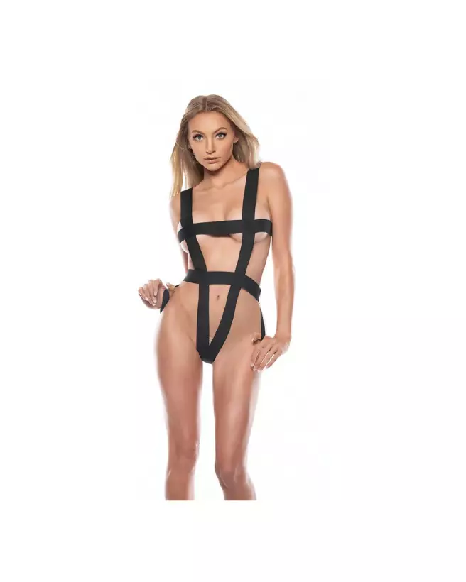 Allure Teddy Open Back noir, harnais séduisant taille unique-1