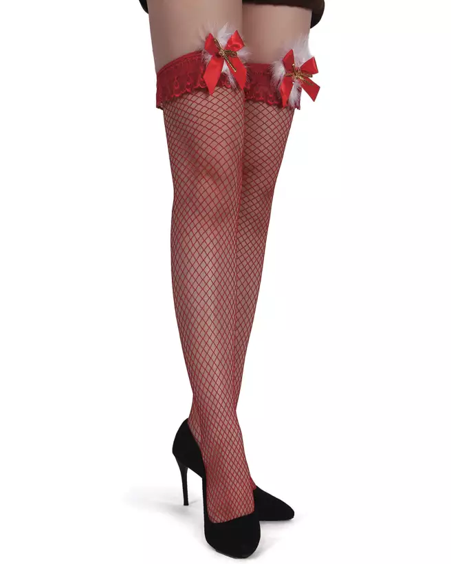 Bas résille rouge avec clochettes Paris Hollywood pour soirées festives et moments séduisants-1
