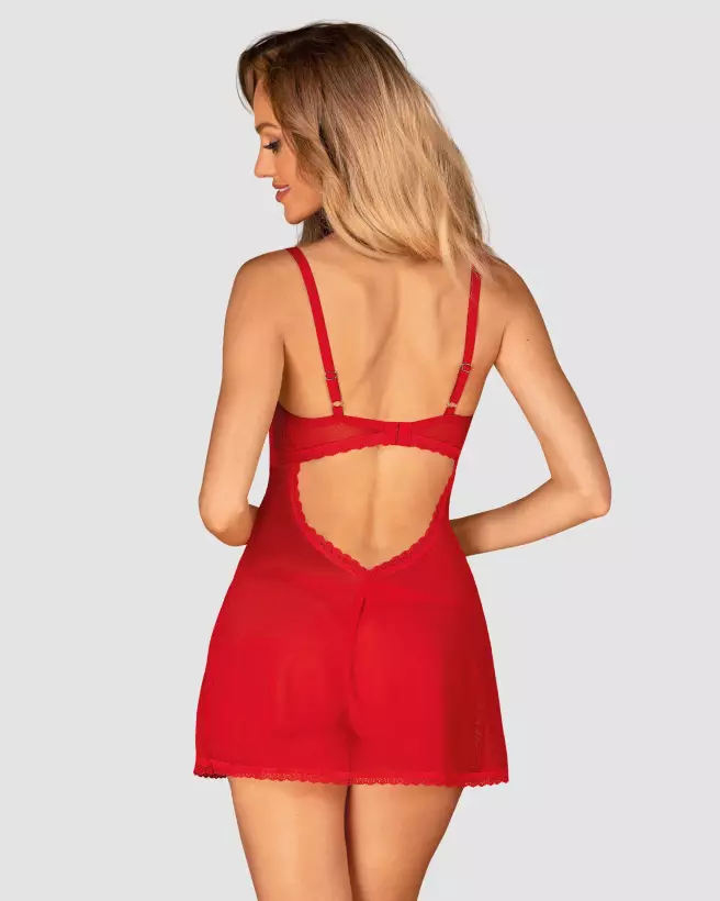 Photo du Babydoll rouge Obsessive avec string assorti, lingerie élégante-6