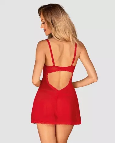 Photo du Babydoll rouge Obsessive avec string assorti, lingerie élégante-6
