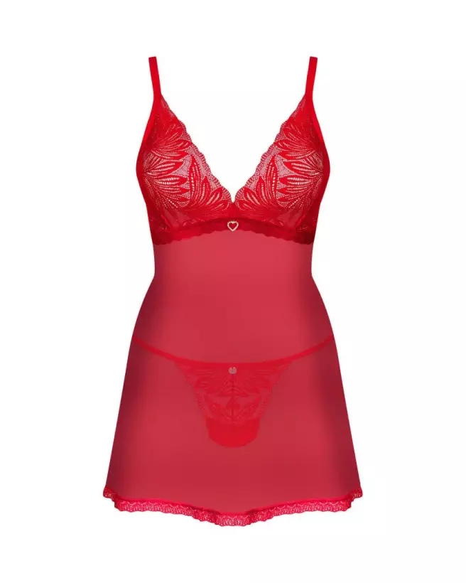 Photo du Babydoll rouge Obsessive avec string assorti, lingerie élégante-7
