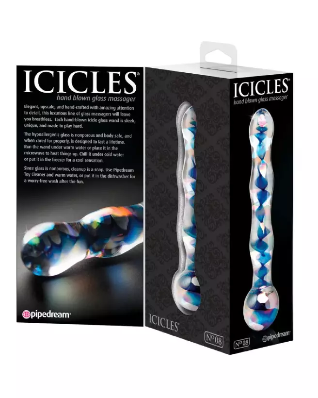 Icicles No. 8 Sextoy en Verre Bleu et Transparent-6