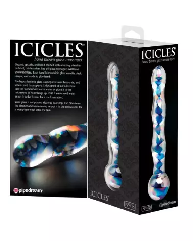 Icicles No. 8 Sextoy en Verre Bleu et Transparent-6
