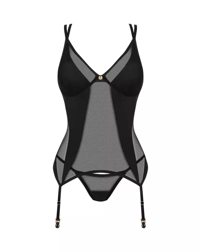 Obsessive Nesari corset et string noir, guêpière élégante et séduisante-7