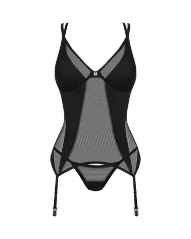 Obsessive Nesari corset et string noir, guêpière élégante et séduisante-7