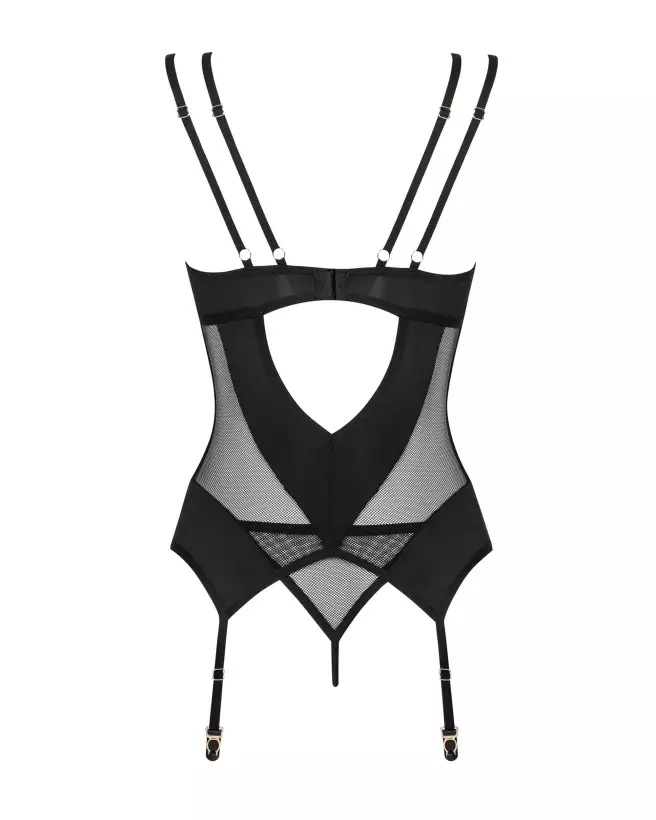 Obsessive Nesari corset et string noir, guêpière élégante et séduisante-8