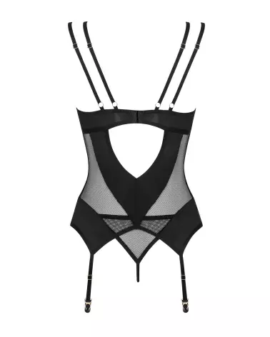 Obsessive Nesari corset et string noir, guêpière élégante et séduisante-8