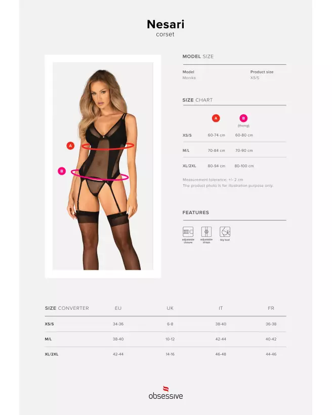 Obsessive Nesari corset et string noir, guêpière élégante et séduisante-9