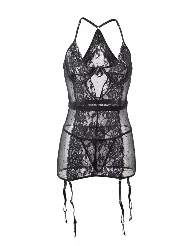 Nuisette noire Paris Hollywood taille L/XL, lingerie de qualité et élégante-4